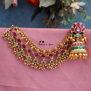 Kundan Lotus Jhumka with Gold Pearl Earchain Bridal Set