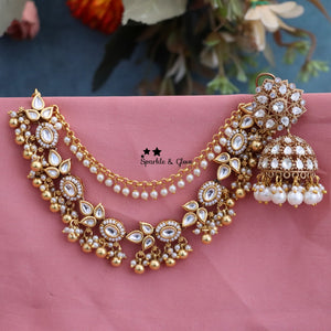 Elegant Pearl Jhumka Earrings with Gold Earchain Bundle