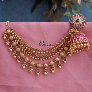 Exquisite Floral Gold Jhumka Earrings with Wedding Earchains