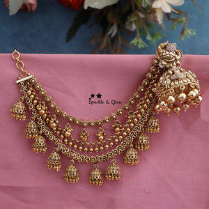Lakshmi Antique Peacock Jhumka Ear Chain Bundle