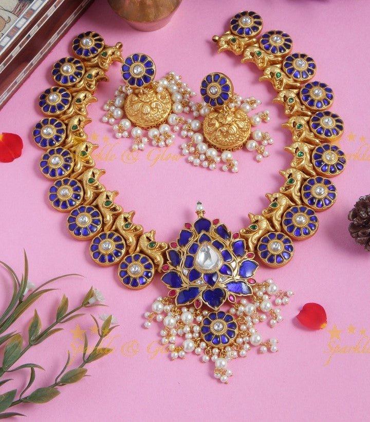 Jadau kundan Lotus floral mid length mid length haram - Ready TO ship - Sparkle and Glow