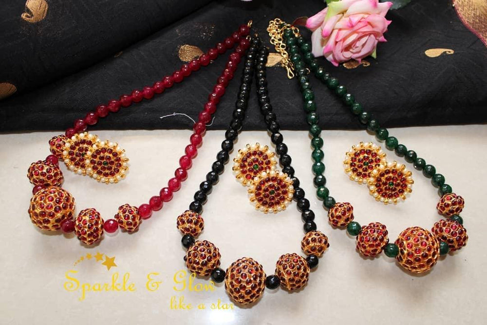 Statement kemp agate beads ball necklace - Pink - Sparkle and Glow