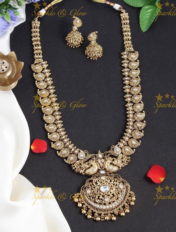 Gold alike Mango peacock haram - White - Sparkle and Glow