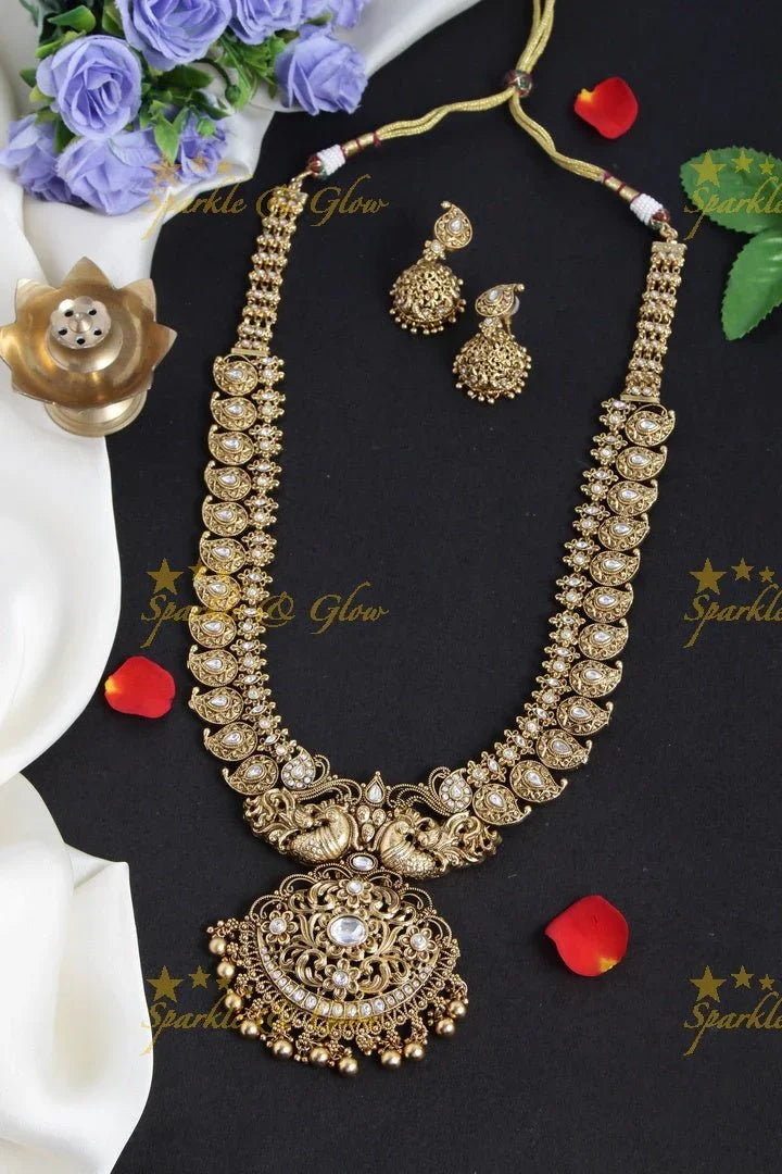 Gold alike Mango peacock haram - White - Sparkle and Glow