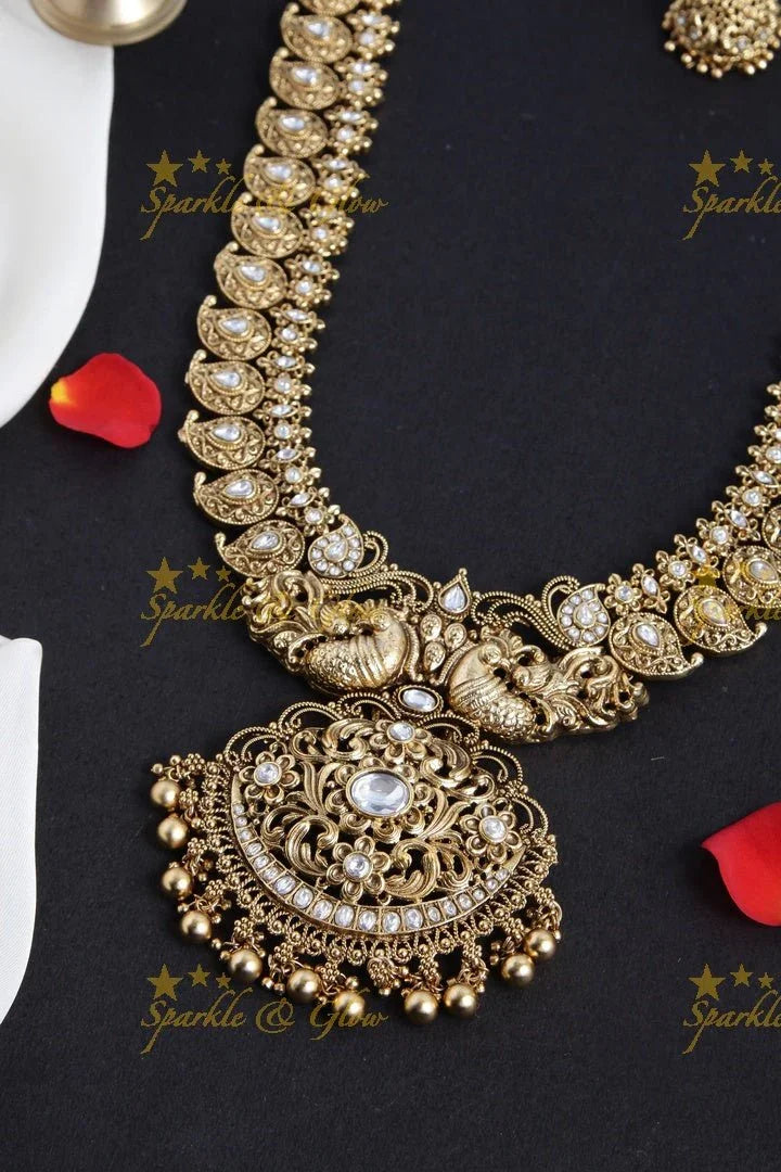 Gold alike Mango peacock haram - White - Sparkle and Glow