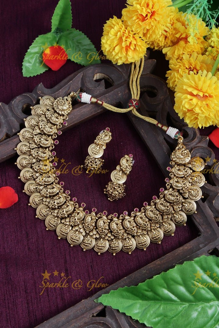 Gold alike Peacock Coin necklace - Multi - Sparkle and Glow - Pink - Back Thread
