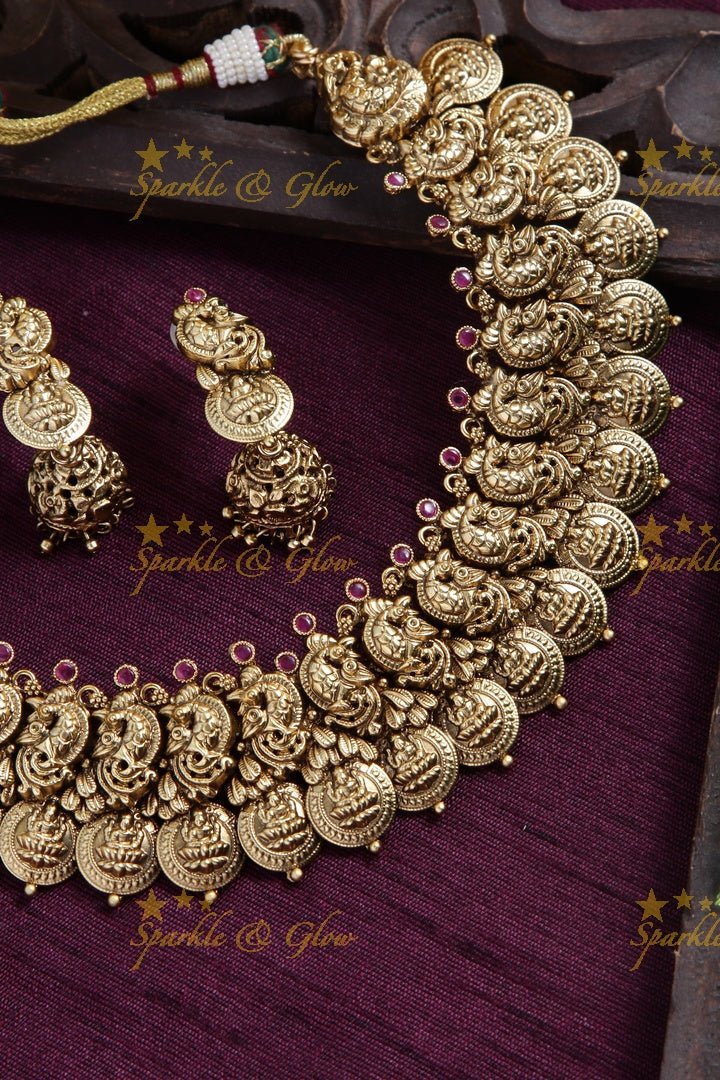 Gold alike Peacock Coin necklace - Multi - Sparkle and Glow - Pink - Back Thread