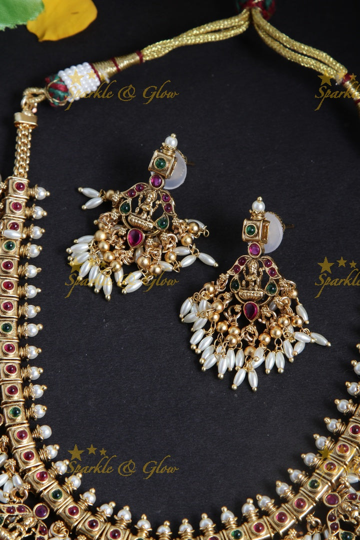 Gold alike Lakshmi Rice pearl guttapusalu necklace