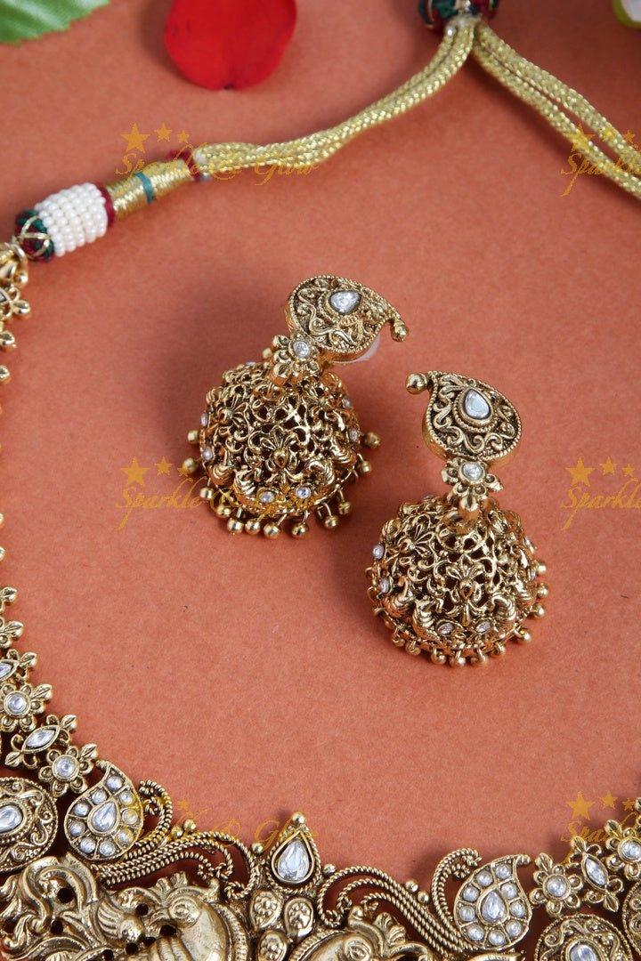 Gold alike elegant mango peacock necklace - Sparkle and Glow