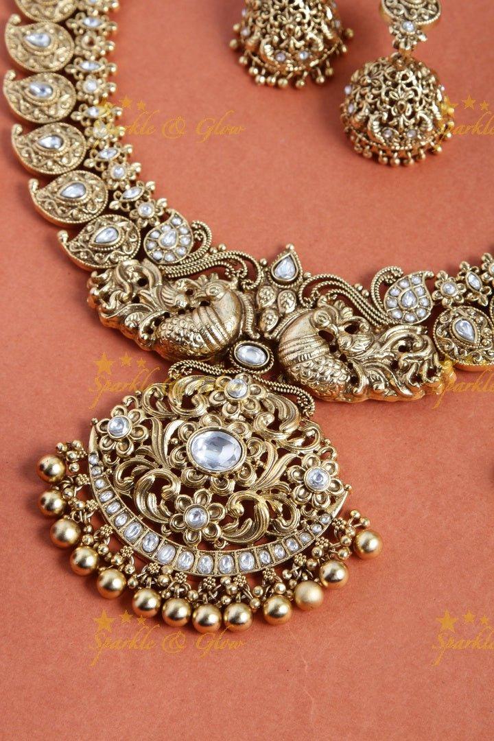 Gold alike elegant mango peacock necklace - Sparkle and Glow