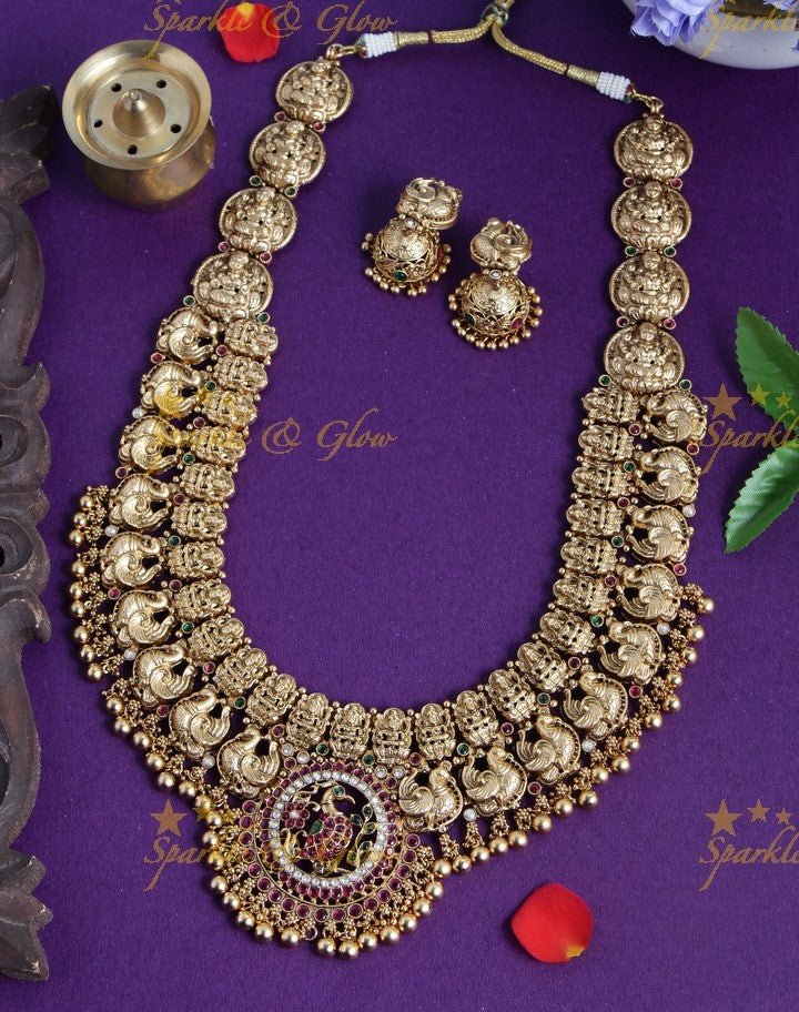 Stunning Bridal gold alike Lakshmi peacock carved haram