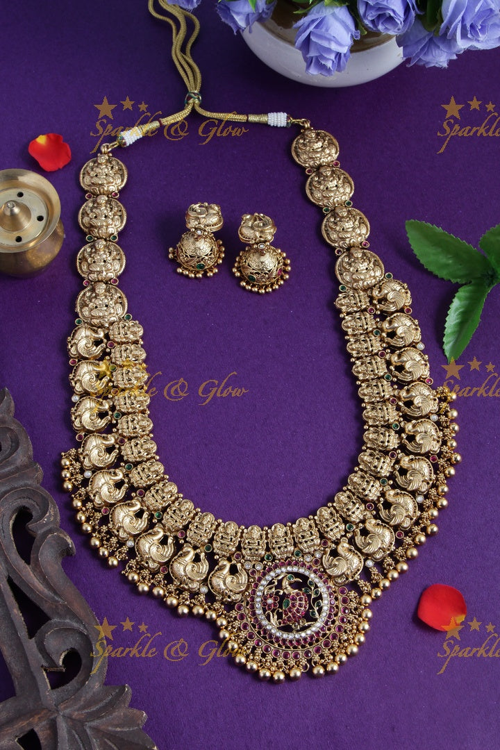 Stunning Bridal gold alike Lakshmi peacock carved haram