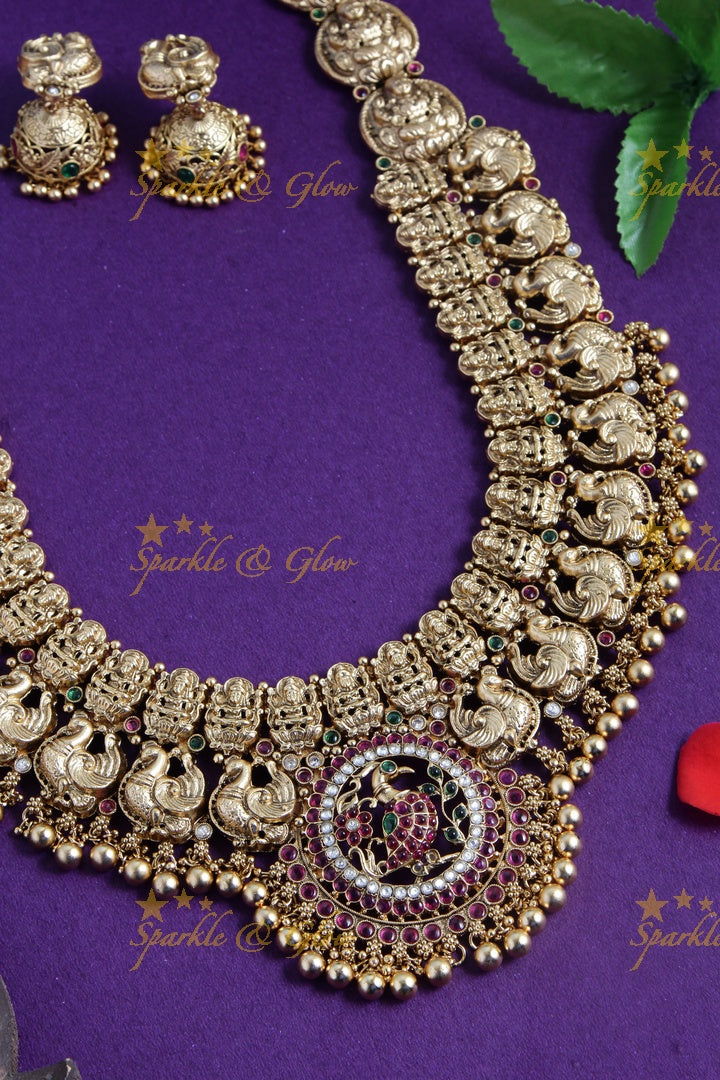 Stunning Bridal gold alike Lakshmi peacock carved haram