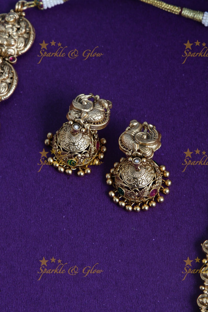 Stunning Bridal gold alike Lakshmi peacock carved haram