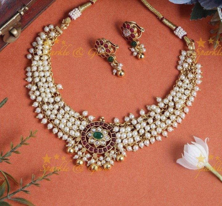 Gold alike gold cluster kemp choker necklace - Multi - Sparkle and Glow