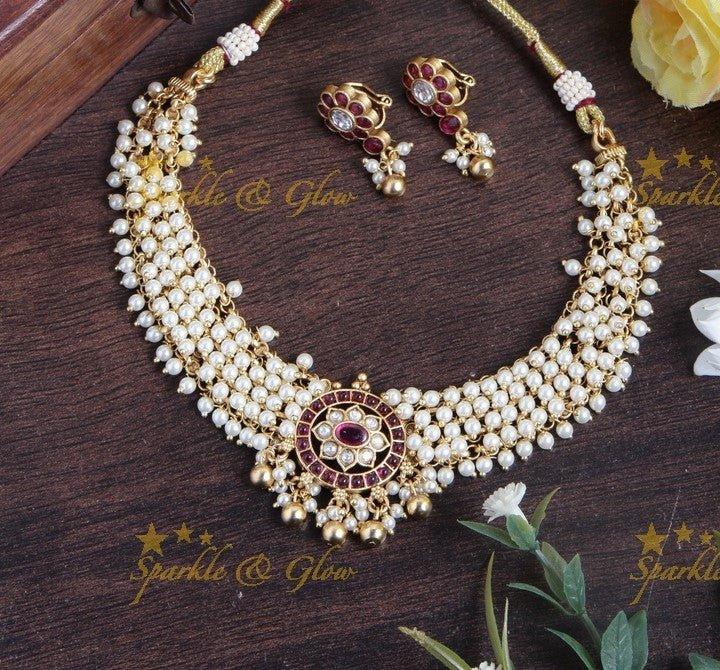 Gold alike gold cluster kemp choker necklace - Multi - Sparkle and Glow
