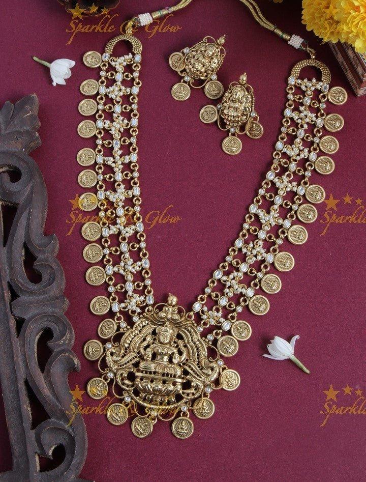 Gold alike exquisite three layer coin haram with Lakshmi pendent - Sparkle and Glow