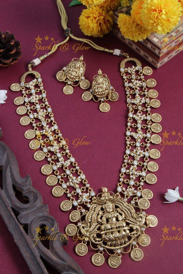 Gold alike exquisite three layer coin haram with Lakshmi pendent - Sparkle and Glow