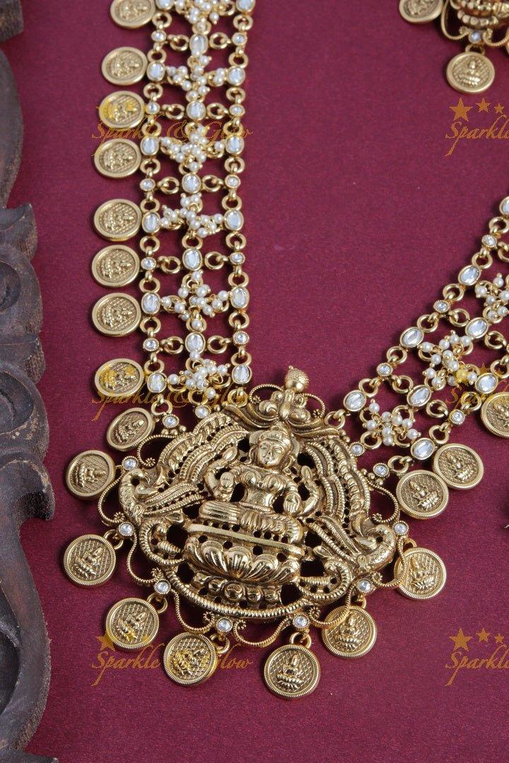 Gold alike exquisite three layer coin haram with Lakshmi pendent - Sparkle and Glow