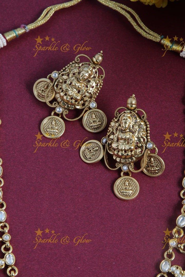 Gold alike exquisite three layer coin haram with Lakshmi pendent - Sparkle and Glow