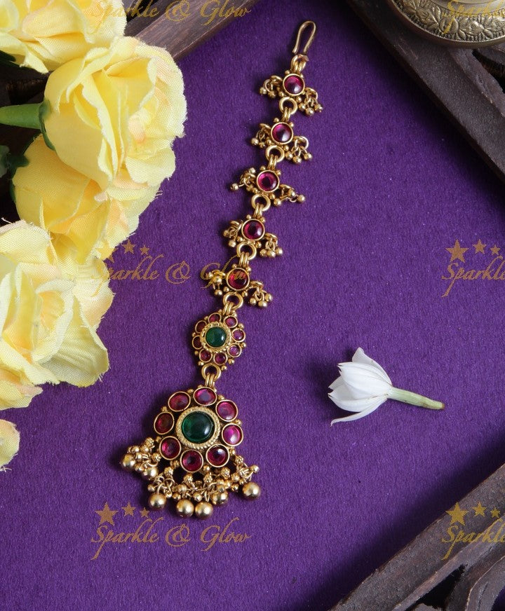 Gold alike floral kemp stone maangtikka