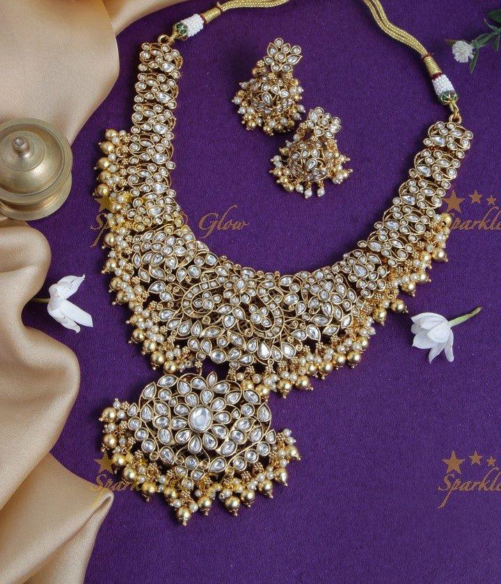 Gold alike kundan stones non idol short bridal necklace - Sparkle and Glow