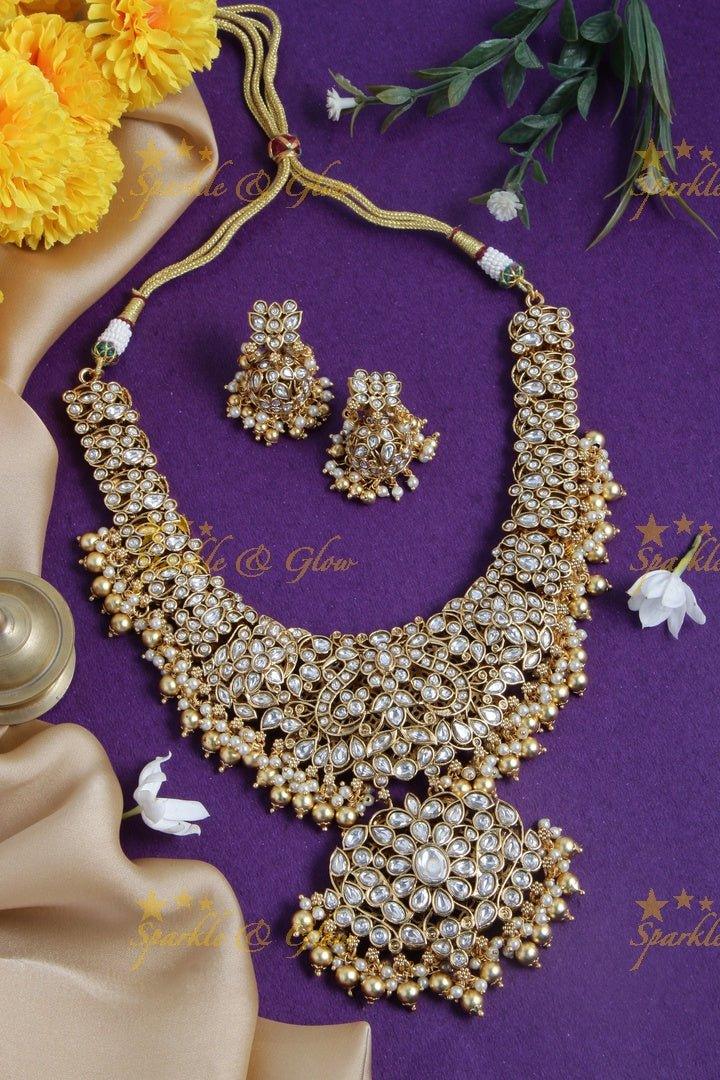 Gold alike kundan stones non idol short bridal necklace - Sparkle and Glow