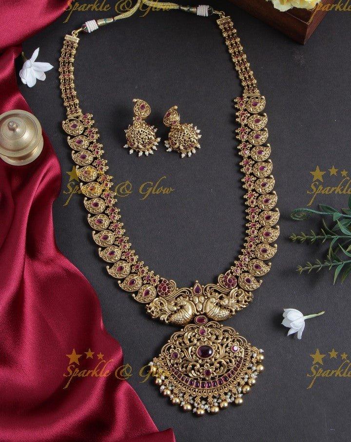 Gold alike Mango peacock haram - White - Sparkle and Glow