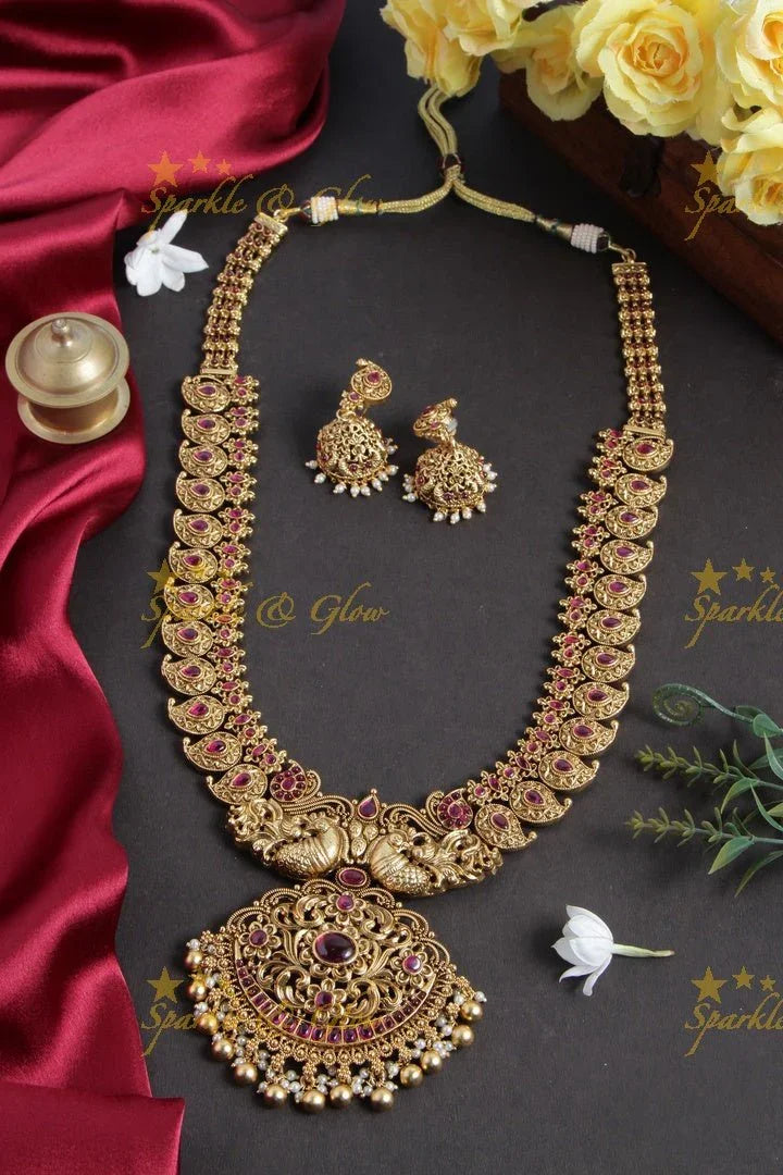 Gold alike Mango peacock haram - White - Sparkle and Glow