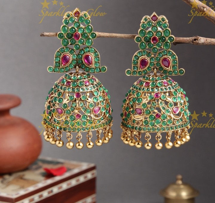 Gold alike statement Huge Kemp mango Jhumukas - White