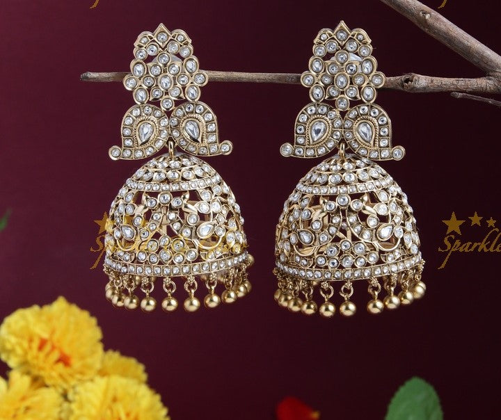 Gold alike statement Huge Kemp mango Jhumukas - White