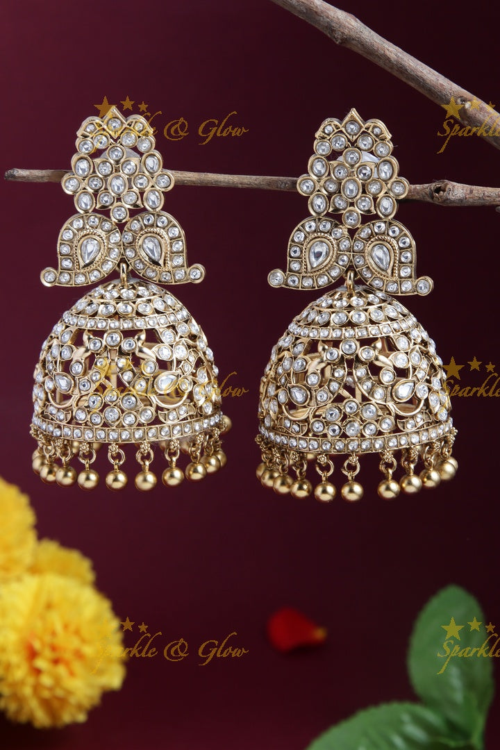 Gold alike statement Huge Kemp mango Jhumukas - White