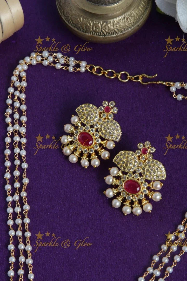 Gold polished pearl pendent chain - Sparkle and Glow