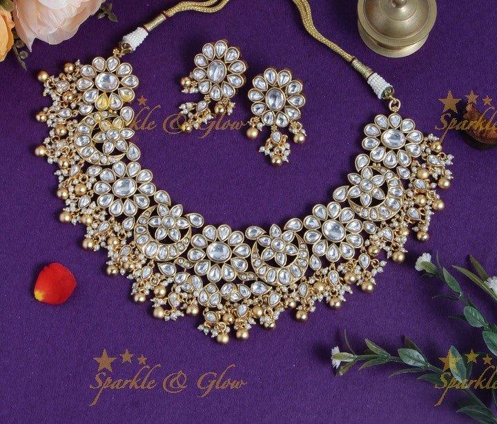 Gorgeous Kundan non idol floral gutta puslau necklace - Sparkle and Glow