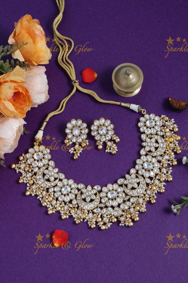 Gorgeous Kundan non idol floral gutta puslau necklace - Sparkle and Glow