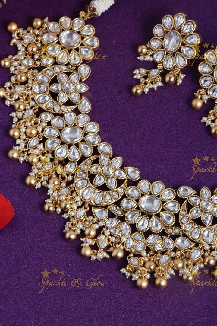 Gorgeous Kundan non idol floral gutta puslau necklace - Sparkle and Glow