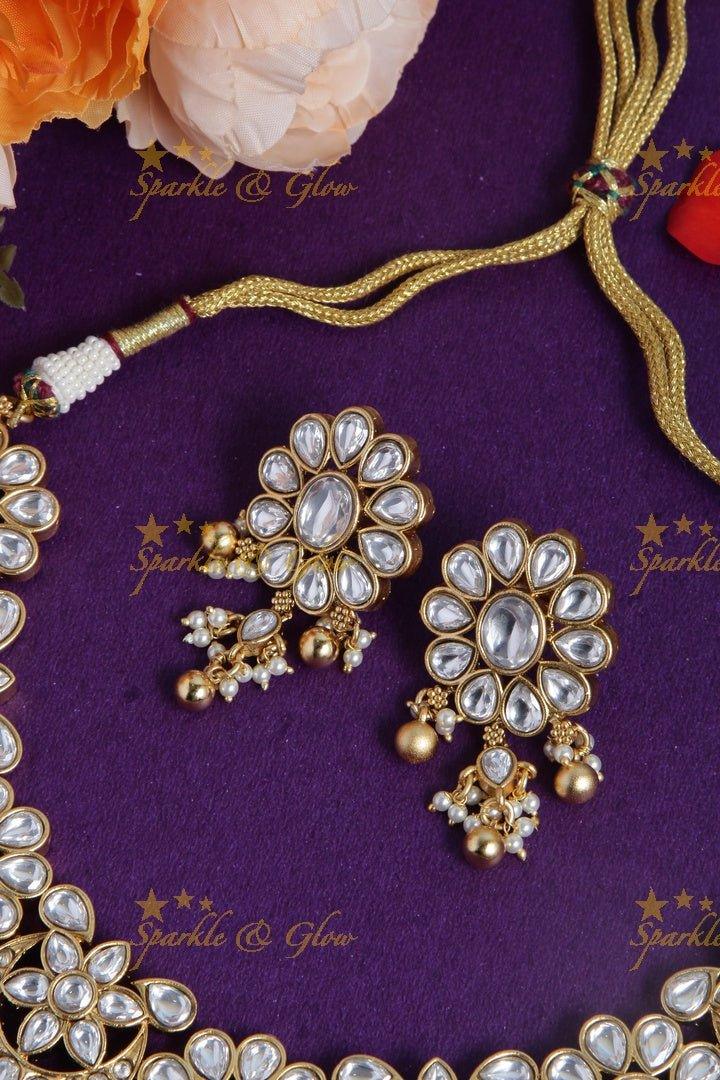 Gorgeous Kundan non idol floral gutta puslau necklace - Sparkle and Glow