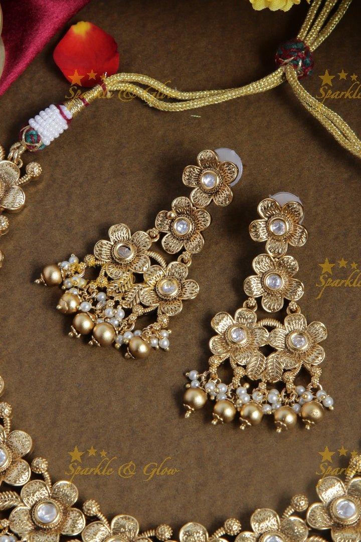 Beautiful Kundan non idol floral gutta puslau necklace - Sparkle and Glow