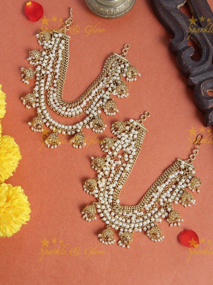 Gold alike pearl cluster jhumuka drop earchain - Sparkle and Glow