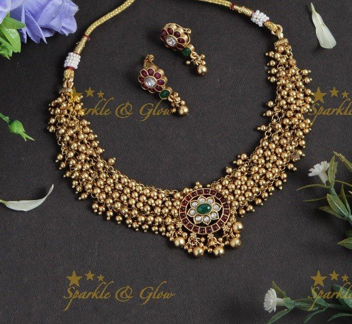 Gold alike gold cluster kemp choker necklace - Multi - Sparkle and Glow