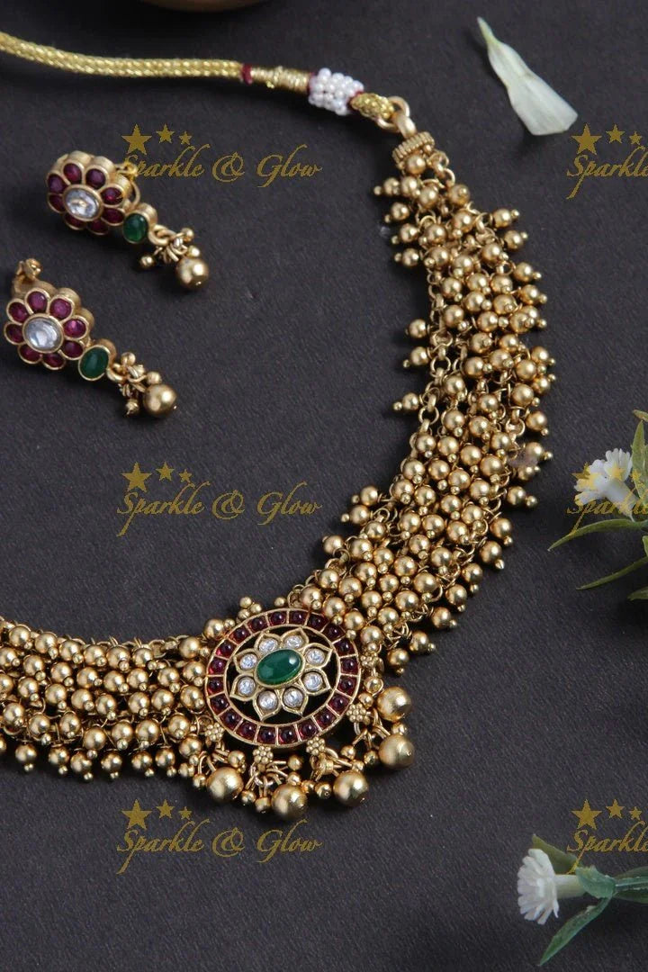 Gold alike gold cluster kemp choker necklace - Multi - Sparkle and Glow