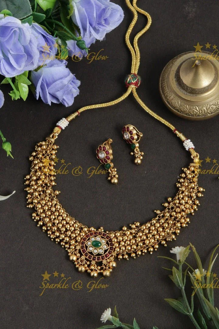 Gold alike gold cluster kemp choker necklace - Multi - Sparkle and Glow