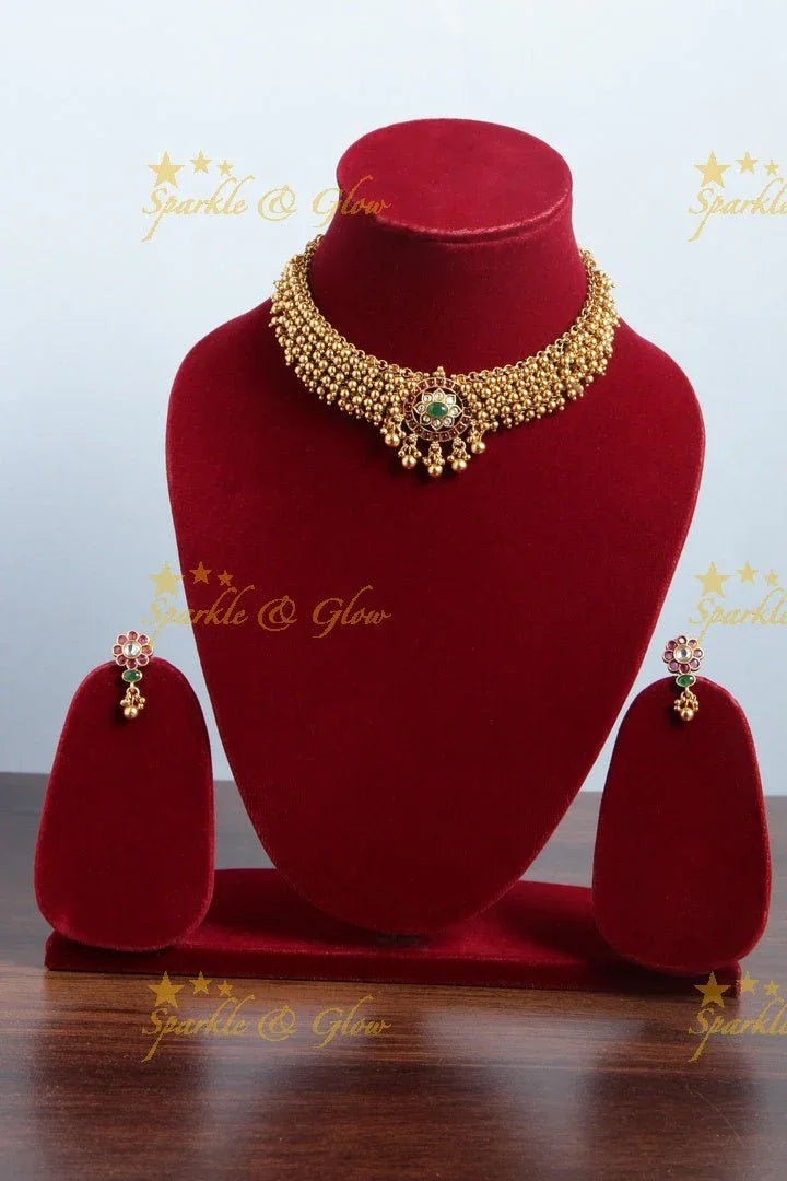 Gold alike gold cluster kemp choker necklace - Multi - Sparkle and Glow