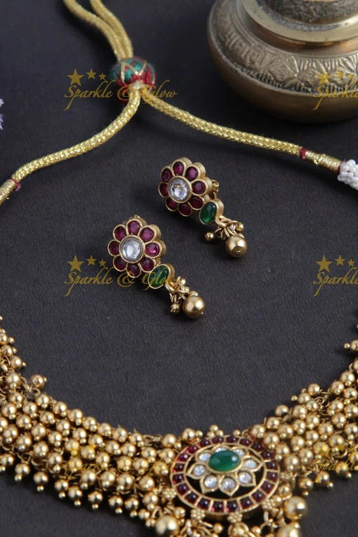 Gold alike gold cluster kemp choker necklace - Multi - Sparkle and Glow