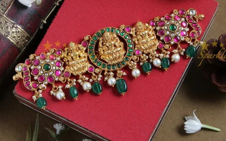 Stunning Lakshmi and floral design choker with bead drops - Sparkle and Glow