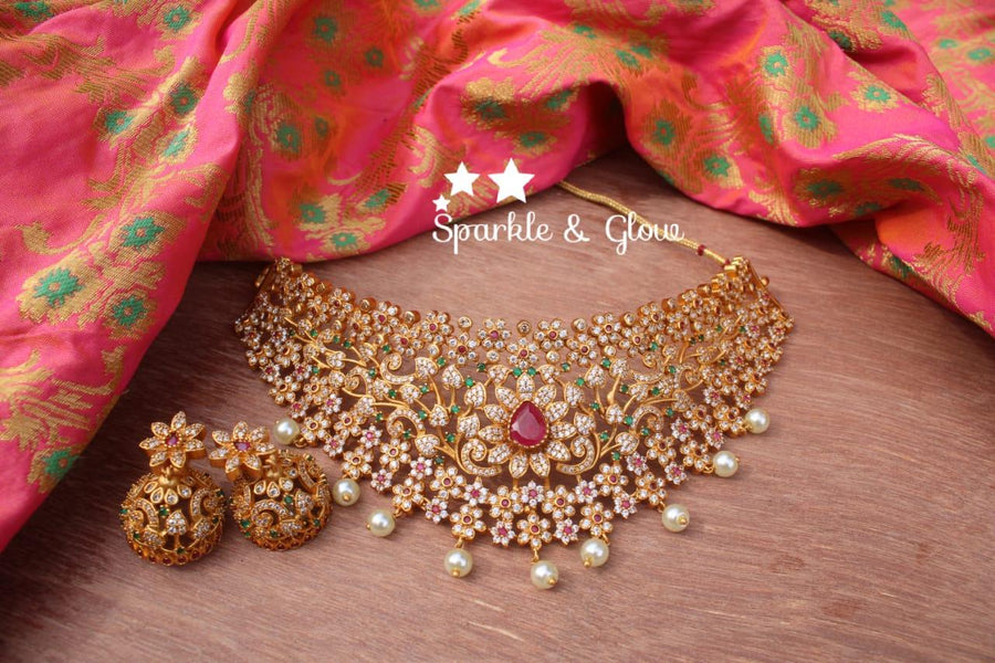 AD Stones flower design choker - Sparkle and Glow
