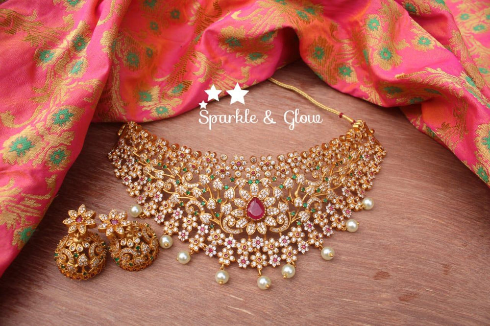 AD Stones flower design choker - Sparkle and Glow