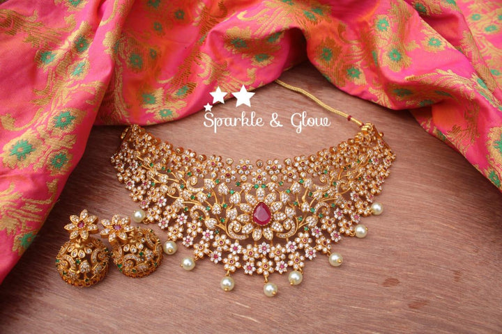 AD Stones flower design choker - Sparkle and Glow