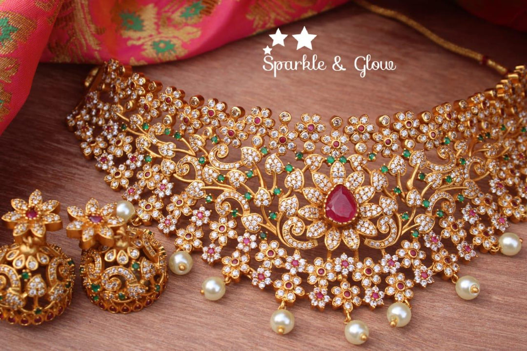 AD Stones flower design choker - Sparkle and Glow