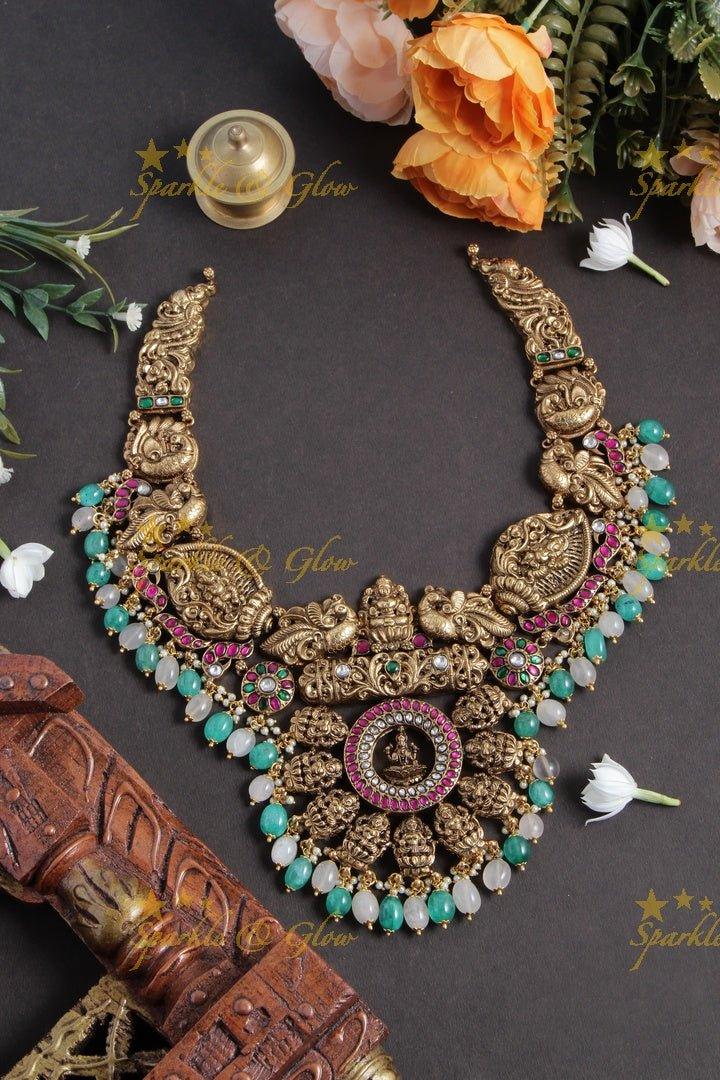 Exquisite Nagas Antique Jadau short necklace with light green and pink beads - Sparkle and Glow